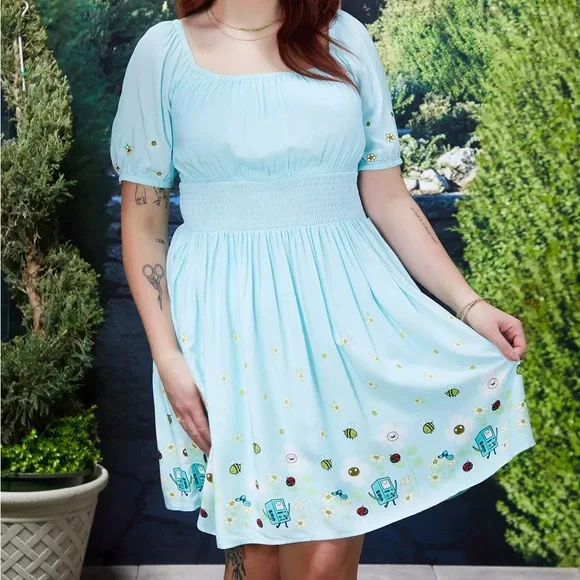 Adventure Time Characters Floral Plus Size Smock Dress‎ - BoxLunch Exclusive - Picture 2 of 5